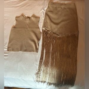 Chic Tan Fringe Skirt Set